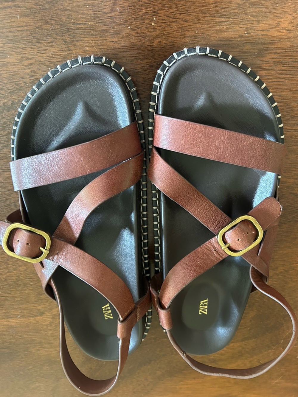 Zara Brown leather strappy sandals